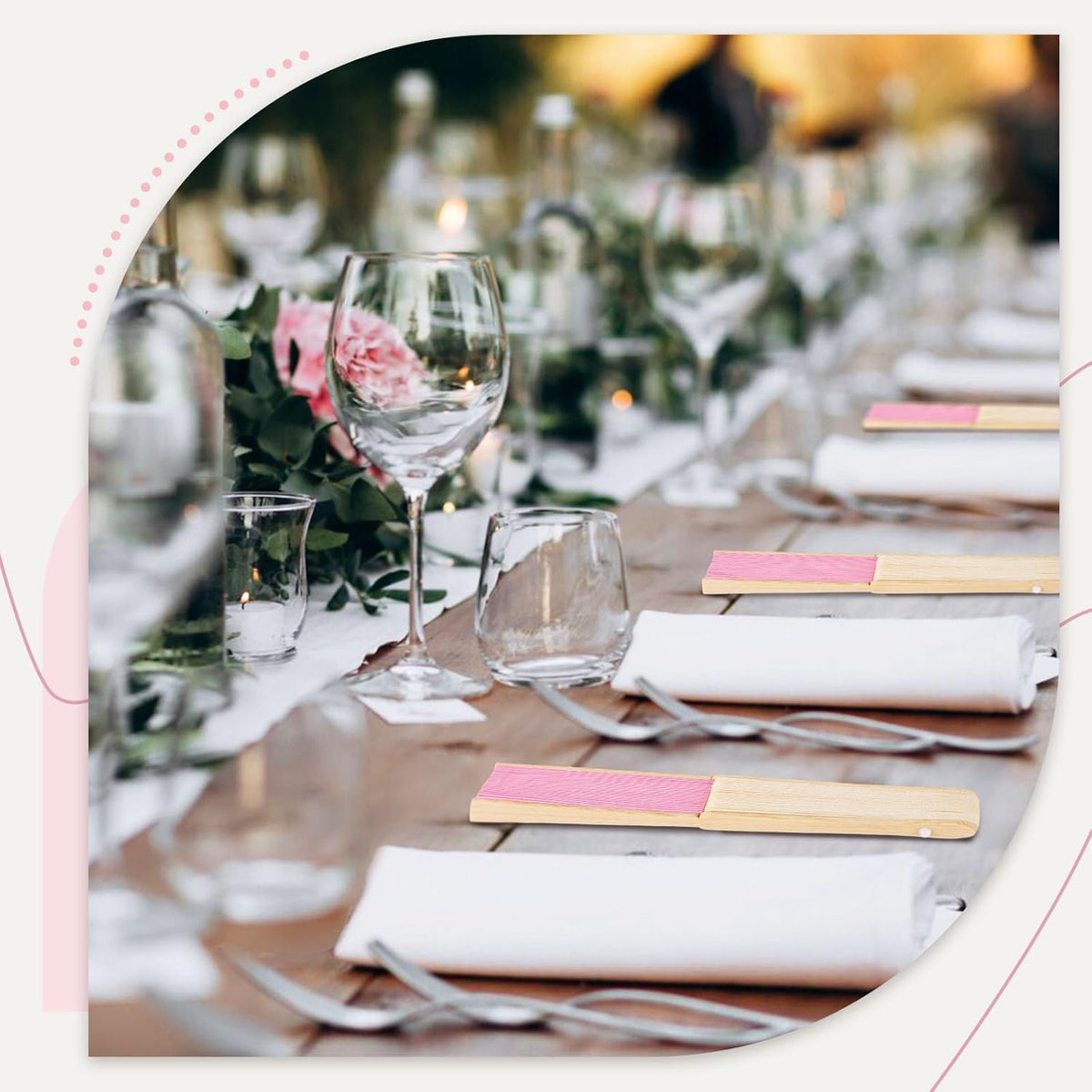 JOHOUSE 12 PCS Paper Folding Hand Fans, 8.3 Inch Pink Paper Fans Handheld Portable for Wedding