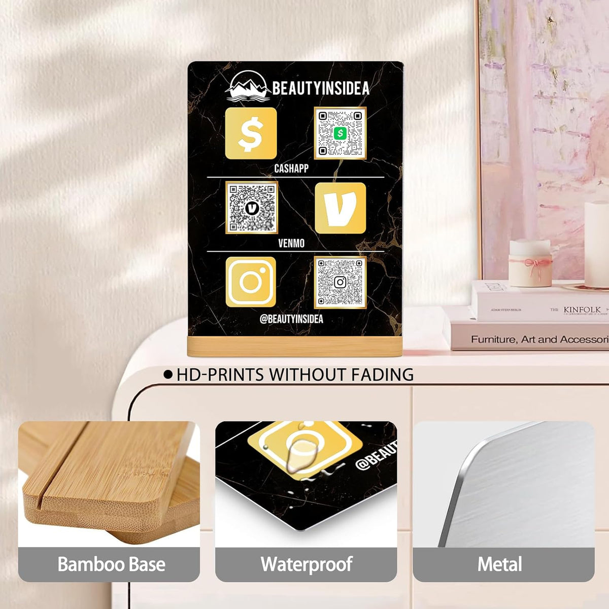 Personalized Custom Metal QR Code Sign Venmo Cashapp Scan to Pay with Stand Instagram Facebook