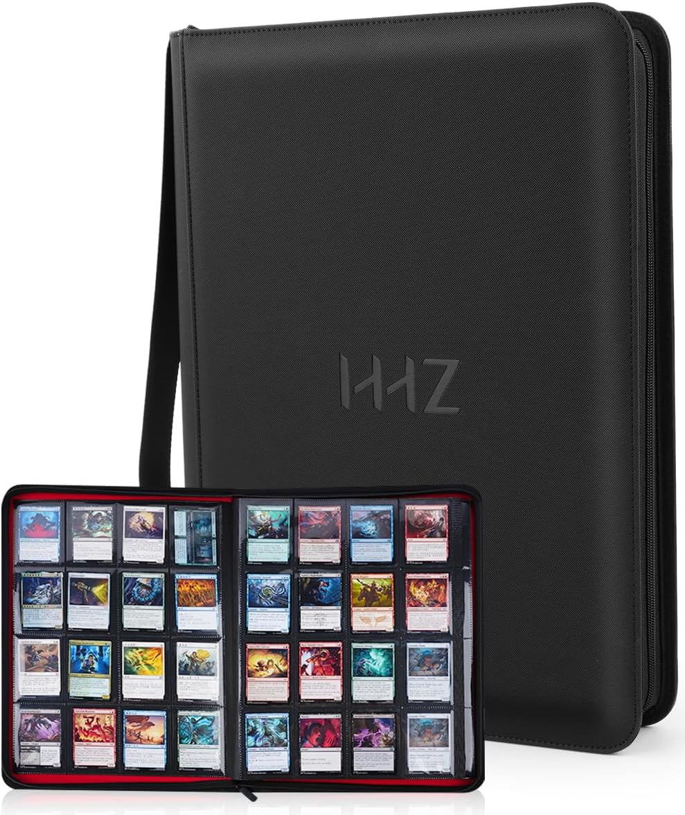 16-Pocket Card Binder - Card Binder Holds 832 Cards with Durable PU Leather & Side Loading for
