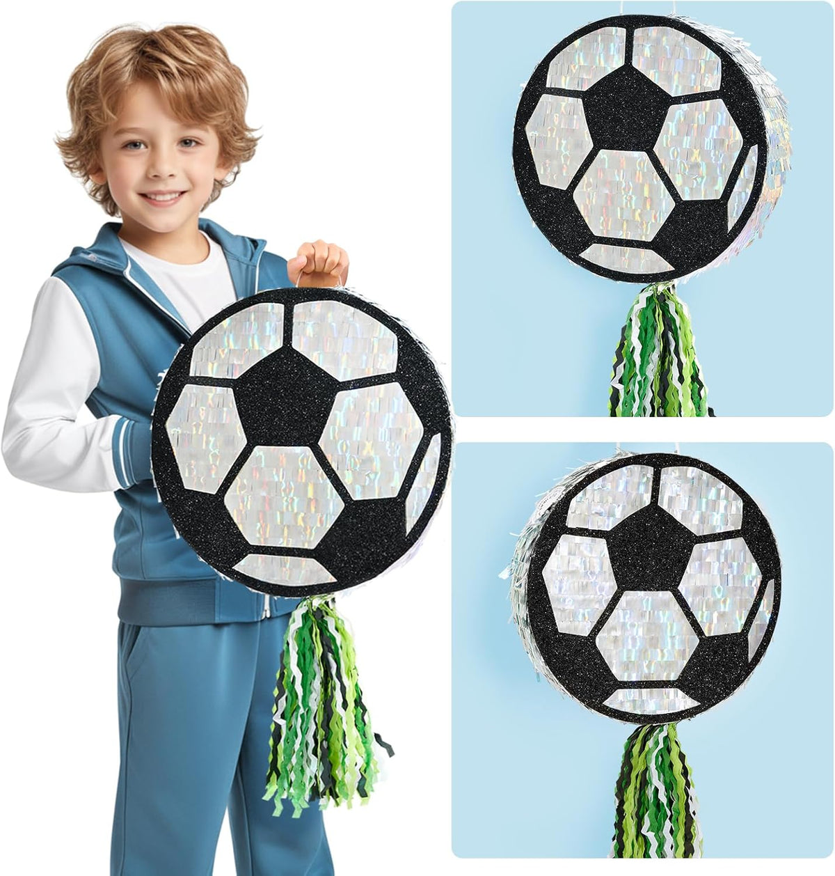 WERNNSAI Soccer Ball Piñata-Soccer Party decoration Piñata with Blindfold Bat for Kids Sports