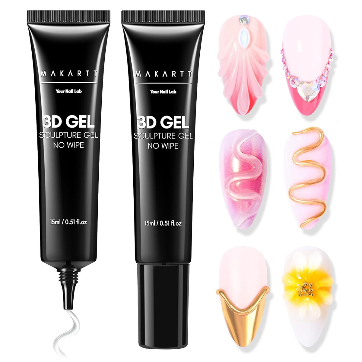 Makartt 3D Gel Nail Art: 2 Pcs 15g Nail Sculpting DIY No Wipe 3D Molding Gel for Nails Decoration