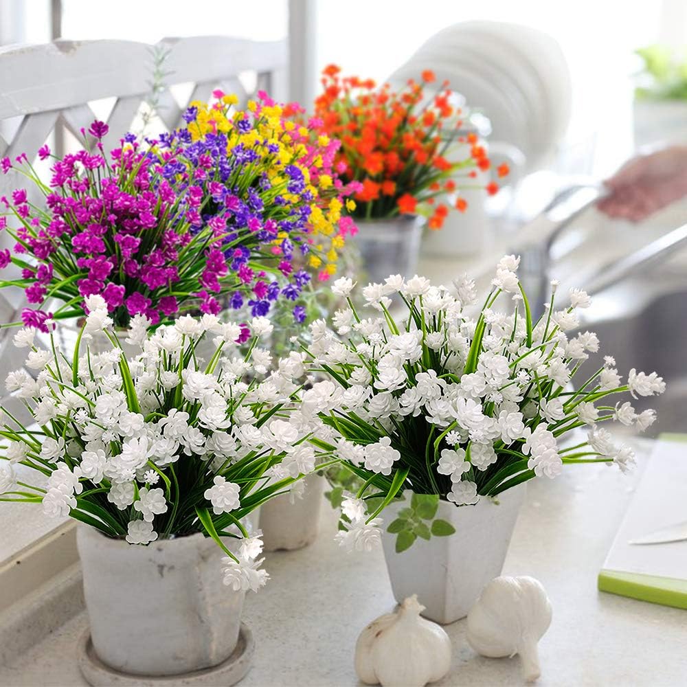 10 Bundles Artificial Flowers Outdoor UV Resistant Fake Plants Indoor Outside Hanging Planter Home
