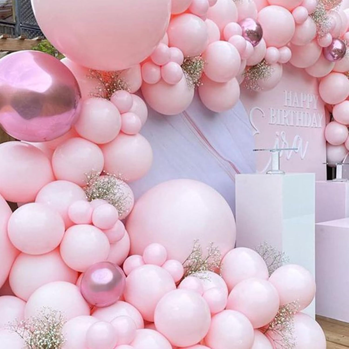 Biapian Pink & White Metallic Chrome Confetti Latex Balloons - 12 Inch Ribbon Party Balloons Set