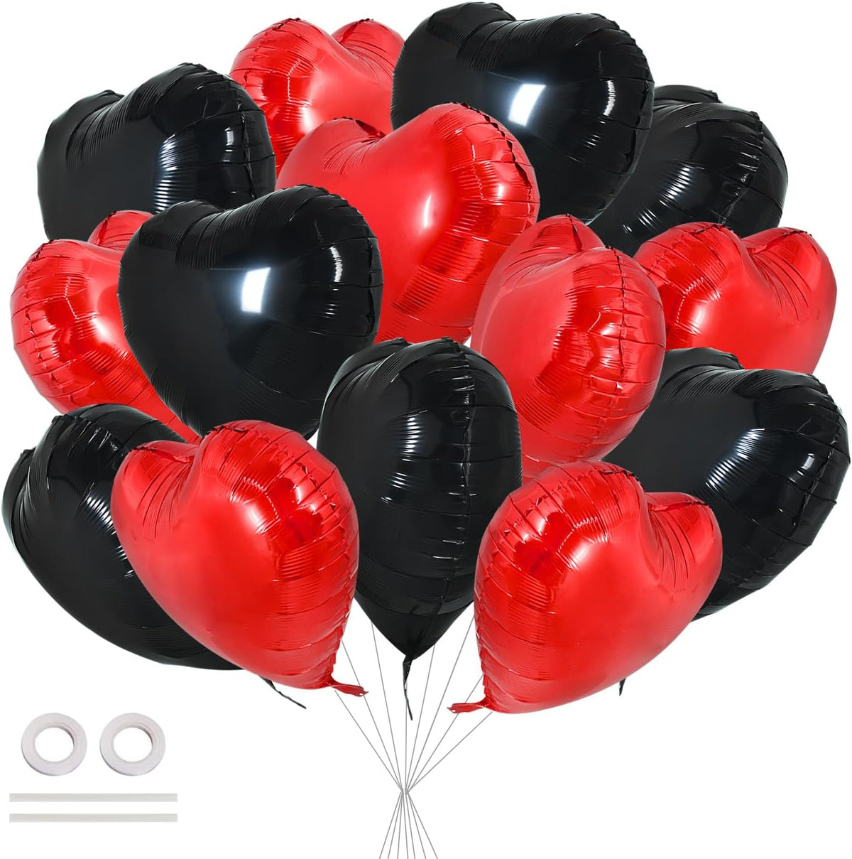 TONIFUL 30Pcs 18 Inch Red Black Heart Balloons Valentine’s Day Heart Shape Foil Mylar Balloons