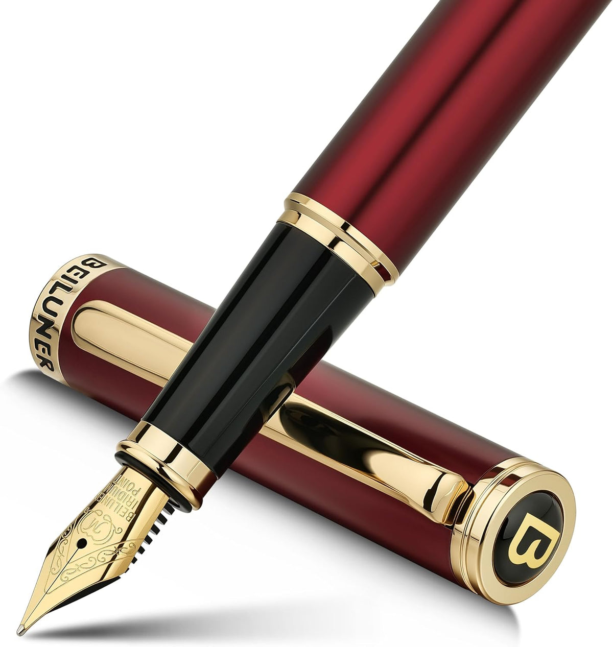 BEILUNER Red Fountain Pen,Stunning Luxury Pens with 24K Gold Finish, Gorgeous 24K Gilded