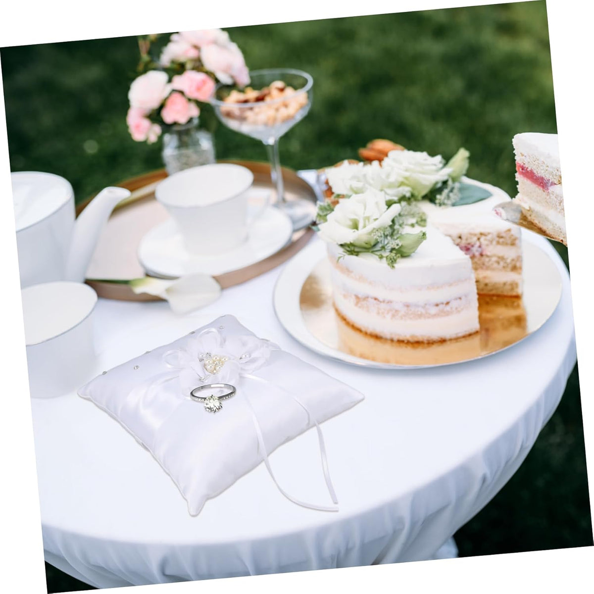 Decorative Pillows Pearl Ring Ring Pillow Wedding Ring Bearer Pillow Set 20x20cm Ring Pillow for
