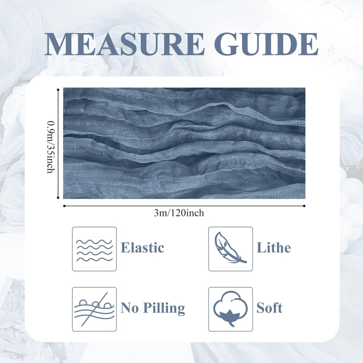 Asee'm Cheesecloth Table Runner 120 Inches Dusty Blue Boho Gauze Cheese Cloth Runner 10FT Rustic