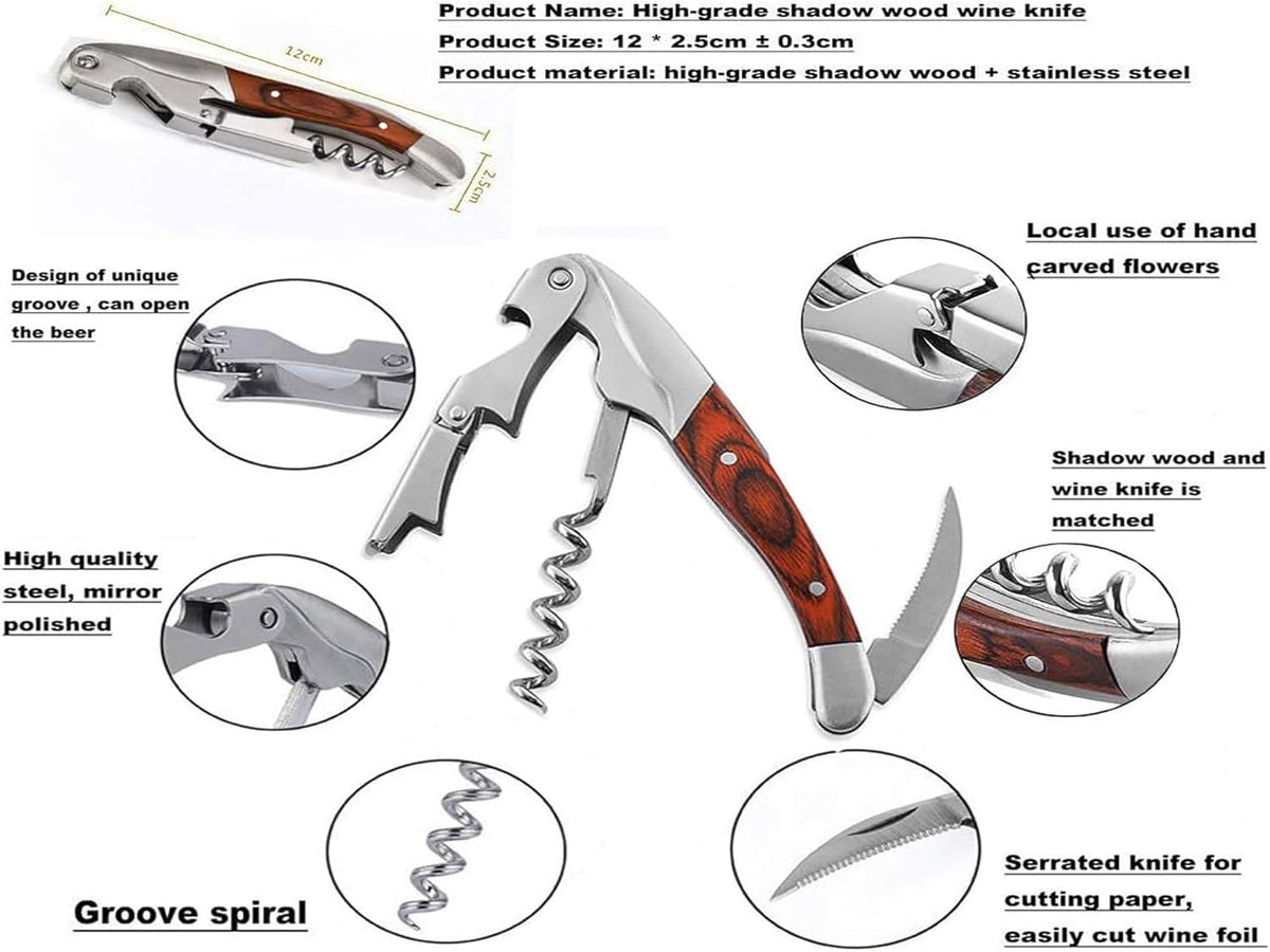 Professional Waiter Corkscrew Wine Key for Bartenders Set of 3,With Long Rosewood Handle Stainless