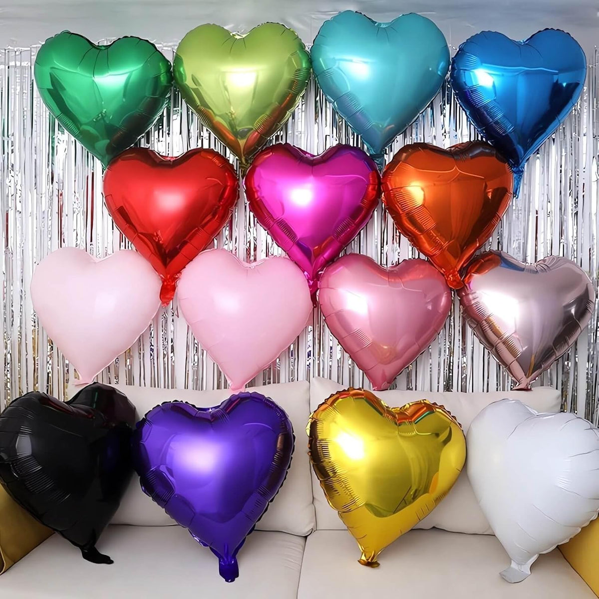 Hot Pink Heart Shaped balloons Pack of 12,18 Inch Silver Love Valentine Balloons Pink Heart