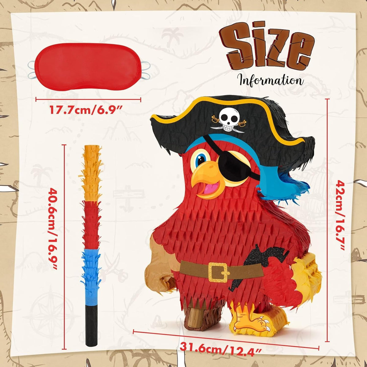 Wernnsai Pirate Piñata - Pirate Parrot Piñata with Blindfold and Bat for Boys' Birthday Party