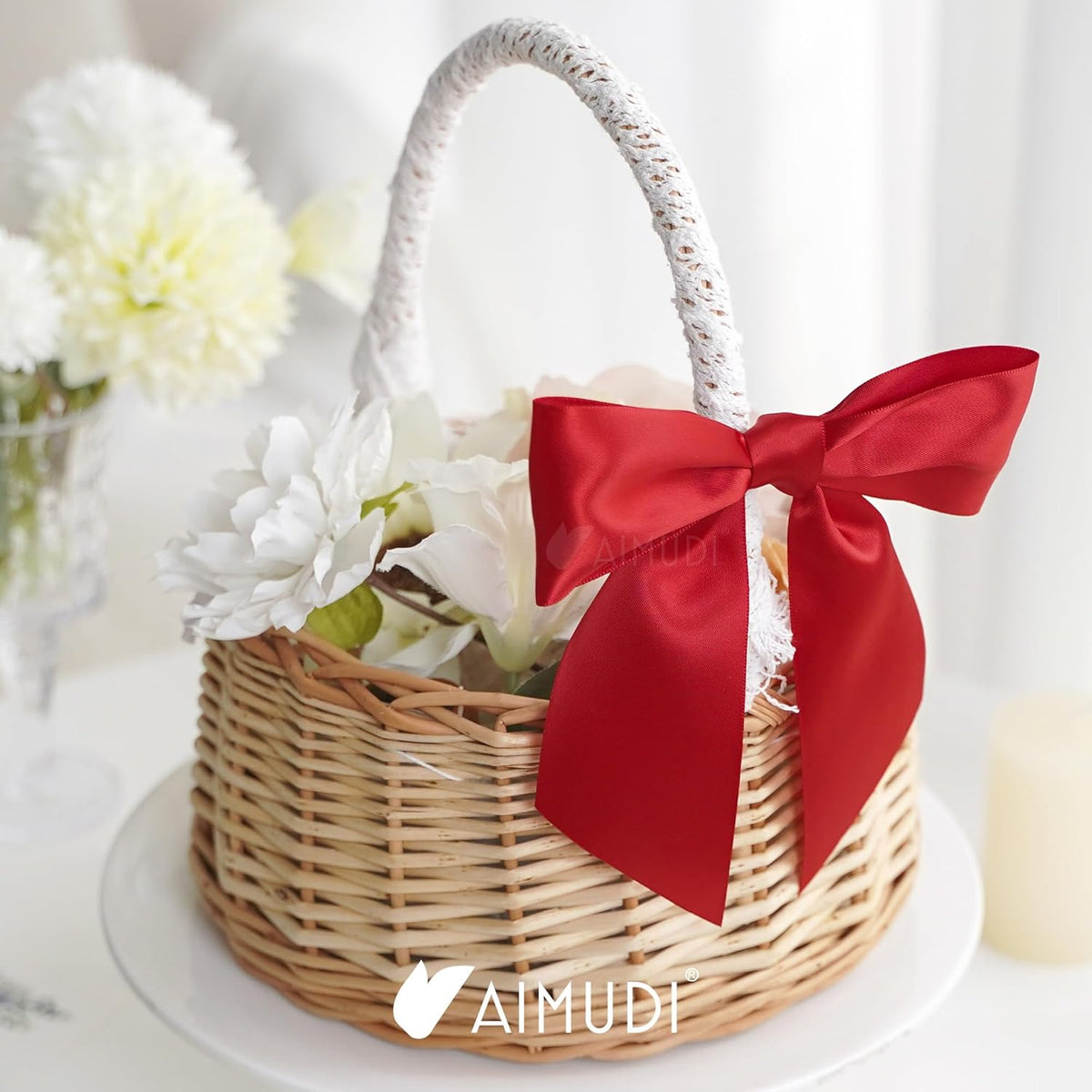 AIMUDI Red Satin Bows 5.5" Bows for Gift Wrapping, Invitations, Baskets, Wreaths, Crafts, Wedding