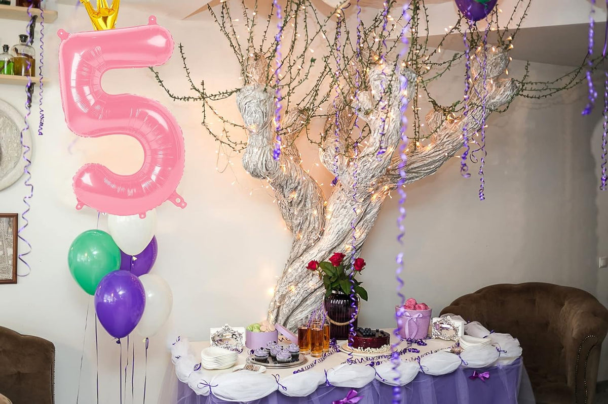 40 Inch Pink Number Balloon 0-9(Zero-Nine) with Crown, Big Size Happy Birthday Balloon, Foil Helium