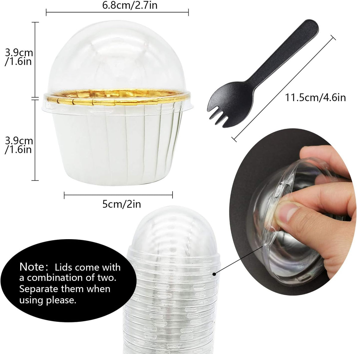 Cupcake Liners with Dome Lids 100Pack, Free-Air 3.5Oz Mini Foil Baking Cups Muffin Liners