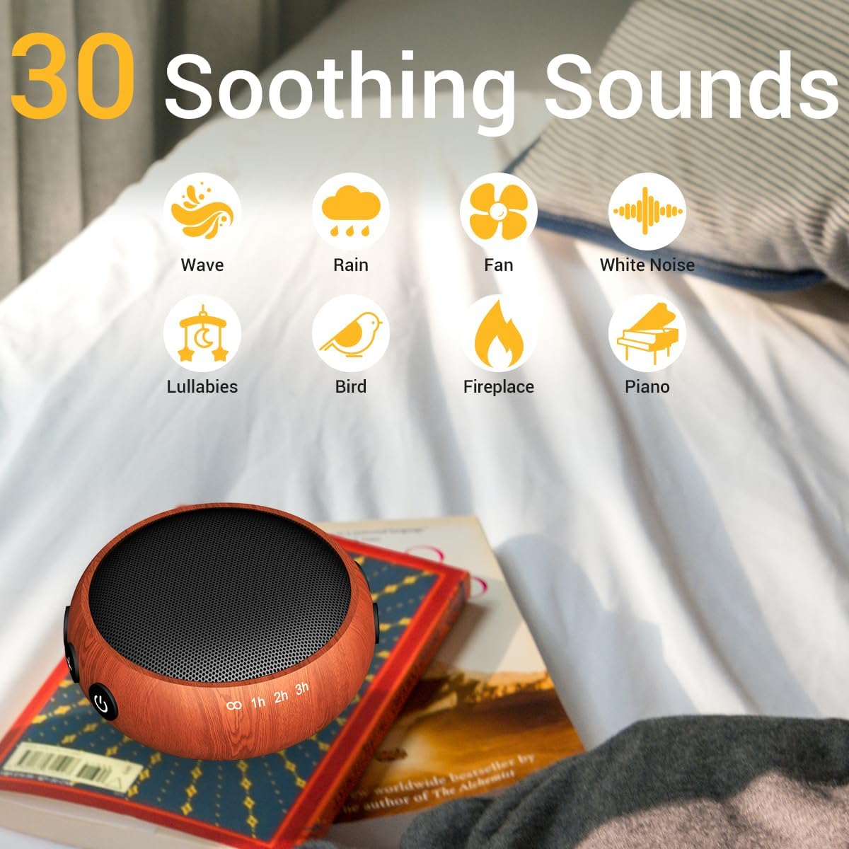 SoundMe Small Sound Machine Brown Noise Machine 30 Soothing Natural Sounds Rain Fan Pink White
