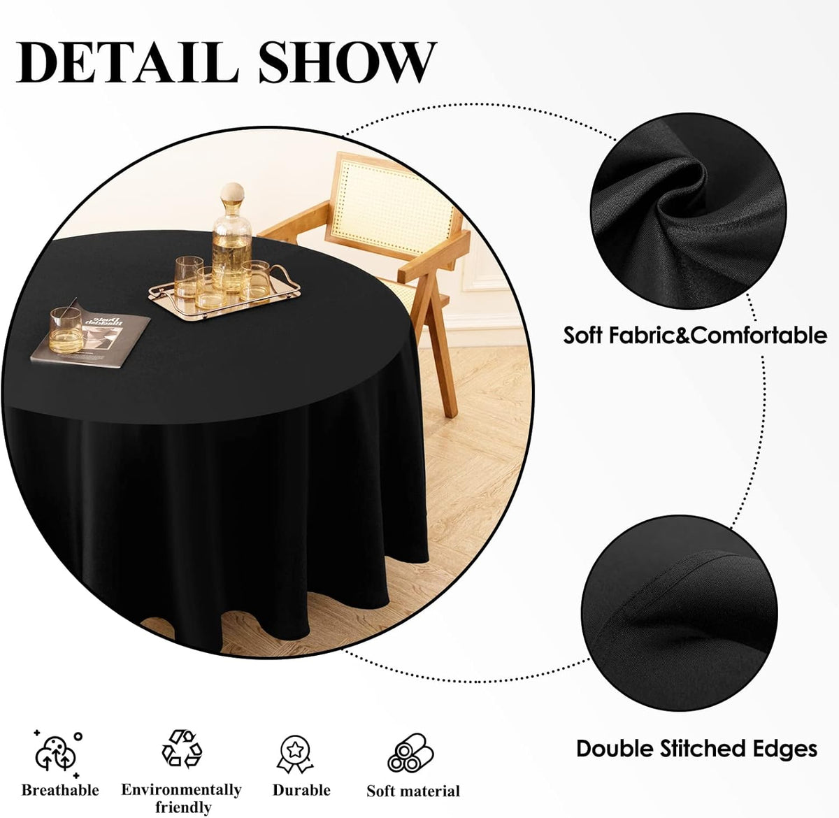 Round Tablecloth 120 Inch 10 Pack Black Tablecloths Washable Decorative Linen Polyester Table