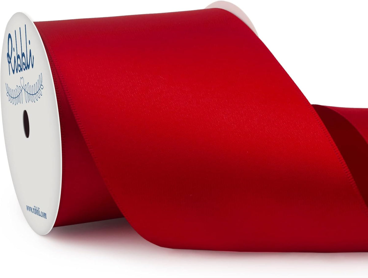 Ribbli Red Double Faced Satin Ribbon, 3” x Continuous 10 Yards,Use for Bows Bouquet,Christmas Gift