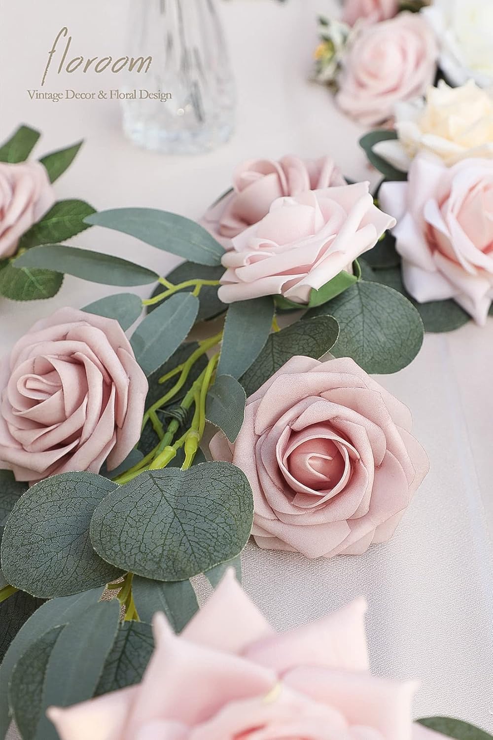 Floroom Artificial Flowers 25pcs Real Looking Shabby Blush Foam Fake Roses with Stems for DIY
