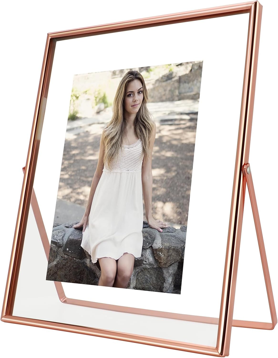 Rose Gold Floating Frame, 8"x10", Vertical, For Picture 7x9, 6x8, 5x7, Tabletop Shelf Photo Frame