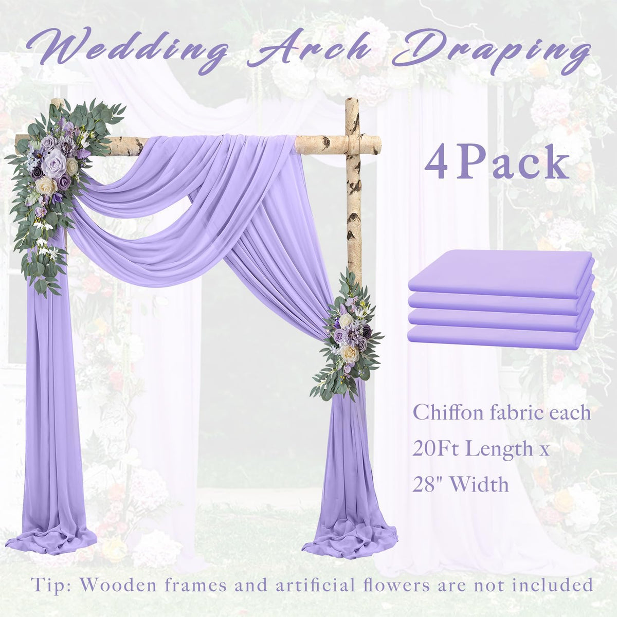 Wedding Arch Draping Fabric 4 Panels 20Ft Length x 28" Width Lilac Arch Drapes Chiffon Fabric Sheer