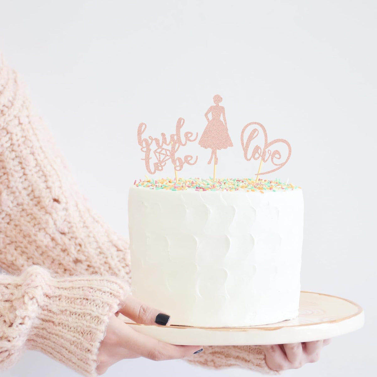 Sotpot 24PCS Bride to Be Cupcake Toppers with Heart Rose Gold Glitter Dress Bridal Shower Cupcake