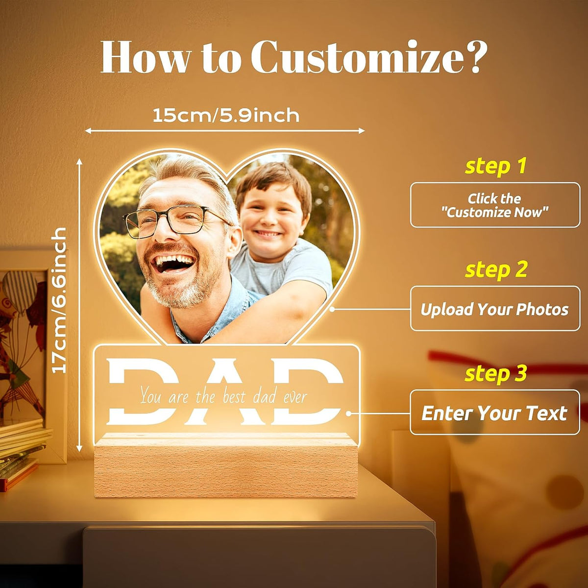Personalized Photo Gifts for Dad from Daughter and Son, Personalized Picture Frame with Night