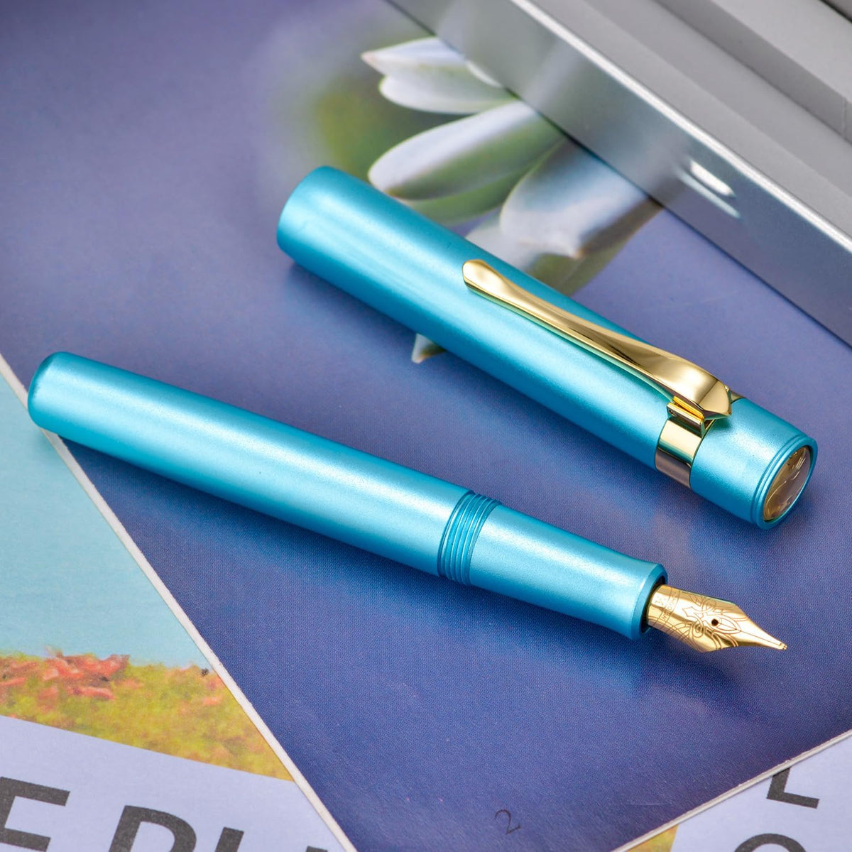 HONG DIAN M2 Black Forest Mini Fountain Pen, Long Blade Nib & Sleek Shape Aluminium Short Pocket
