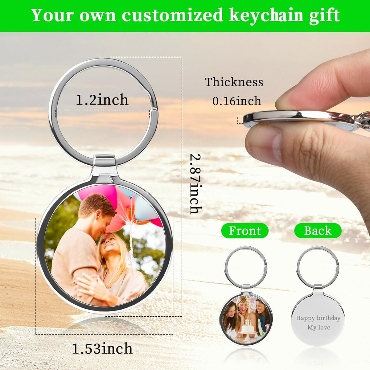 Double Side Custom Keychain with Picture Personalized Engraving Photo Text Customized Gifts for Men