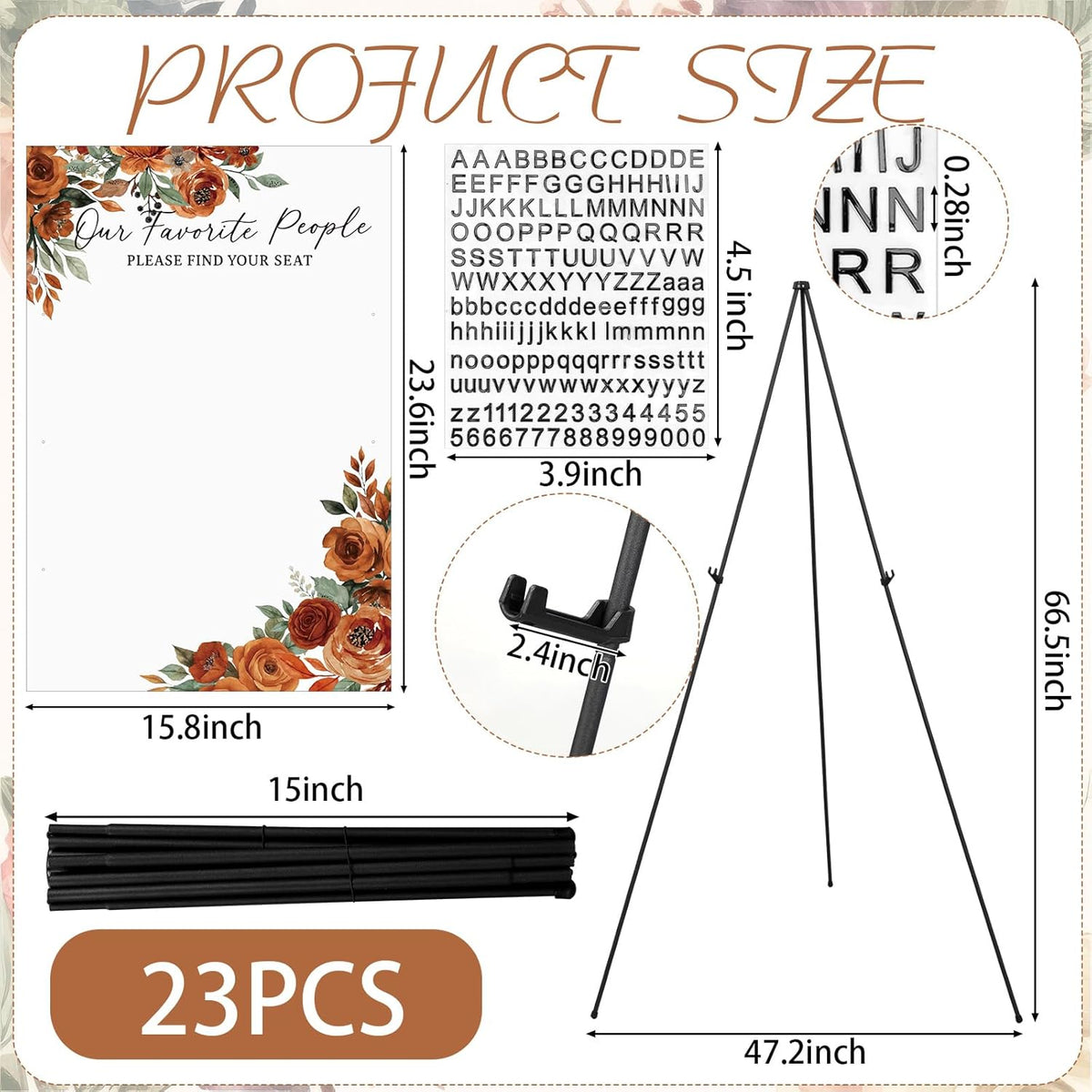 Pinkunn Terracotta Floral Wedding Seating Chart with Easel Display Stand 15.8 x 23.6 Inch Rose