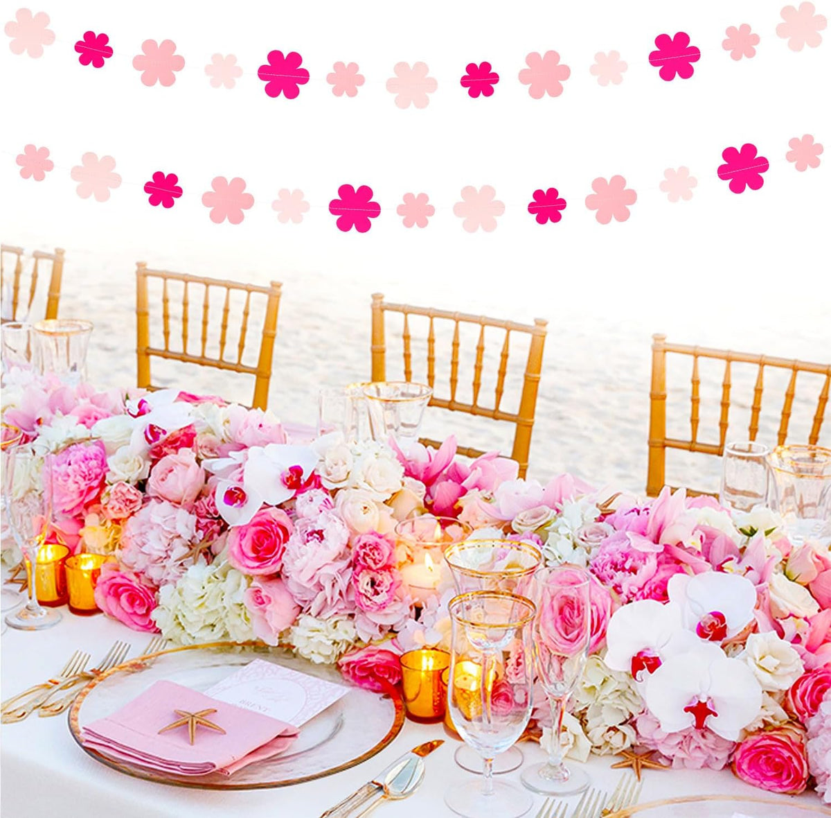 Pink Party-Decorations Streamers-Garland - 52ft Flower Hanging Paper Banner, Birthday Baby Bridal