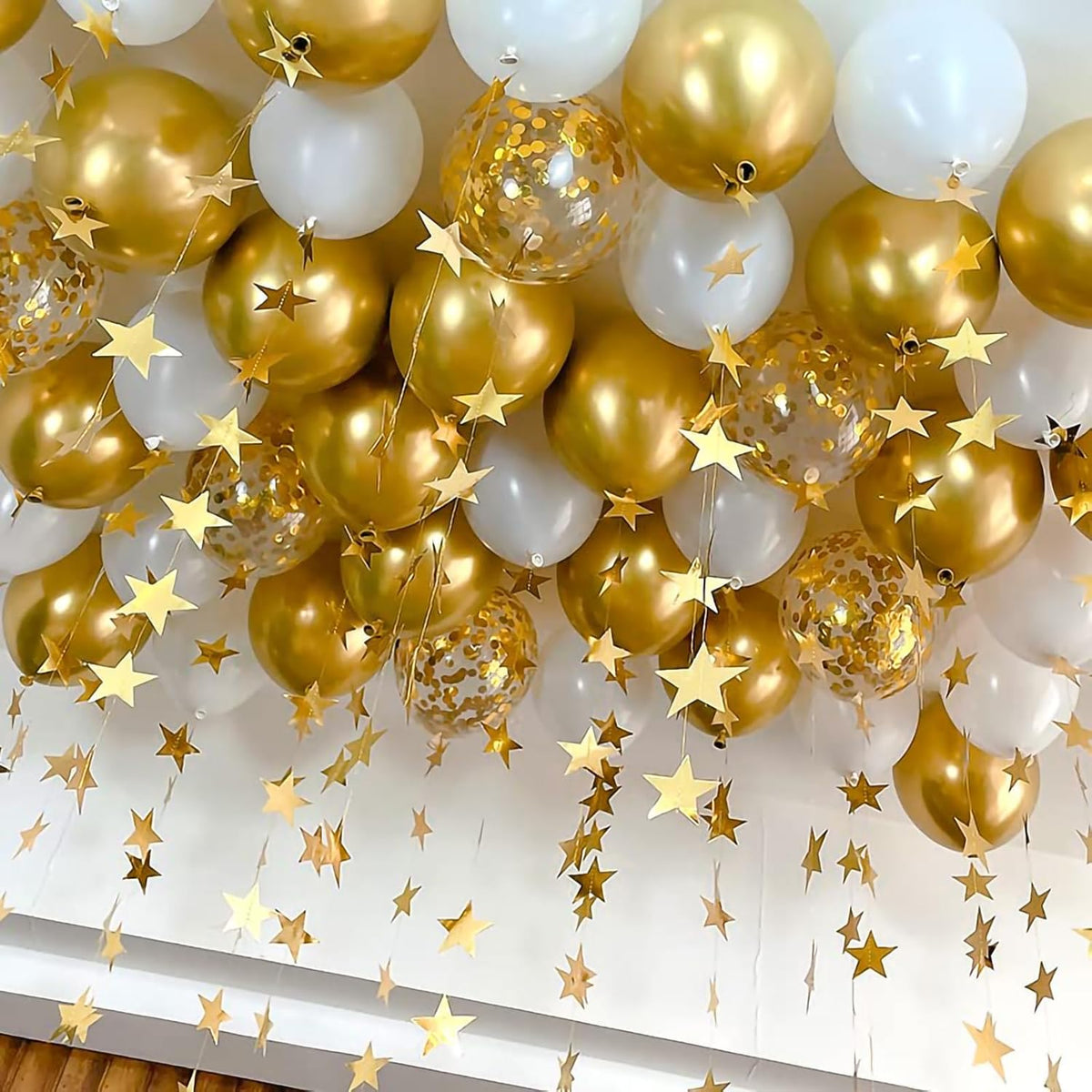 Netnology Gold and White Balloons Set, 60Pcs 12 Inch White Metallic Gold and Gold Confetti Latex