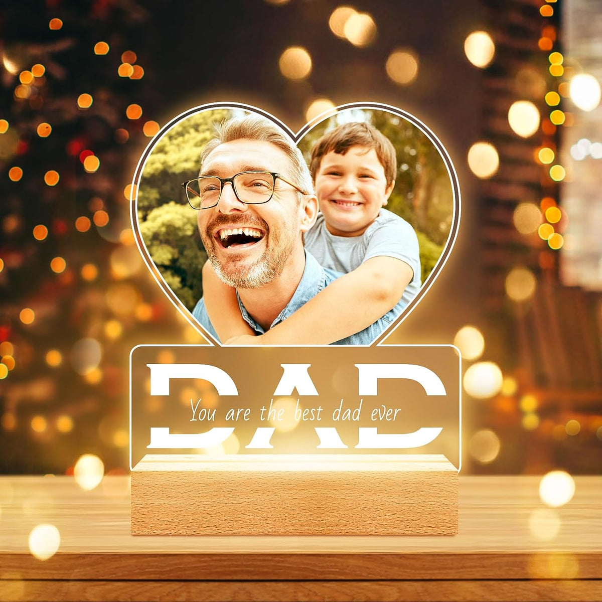 Personalized Photo Gifts for Dad from Daughter and Son, Personalized Picture Frame with Night
