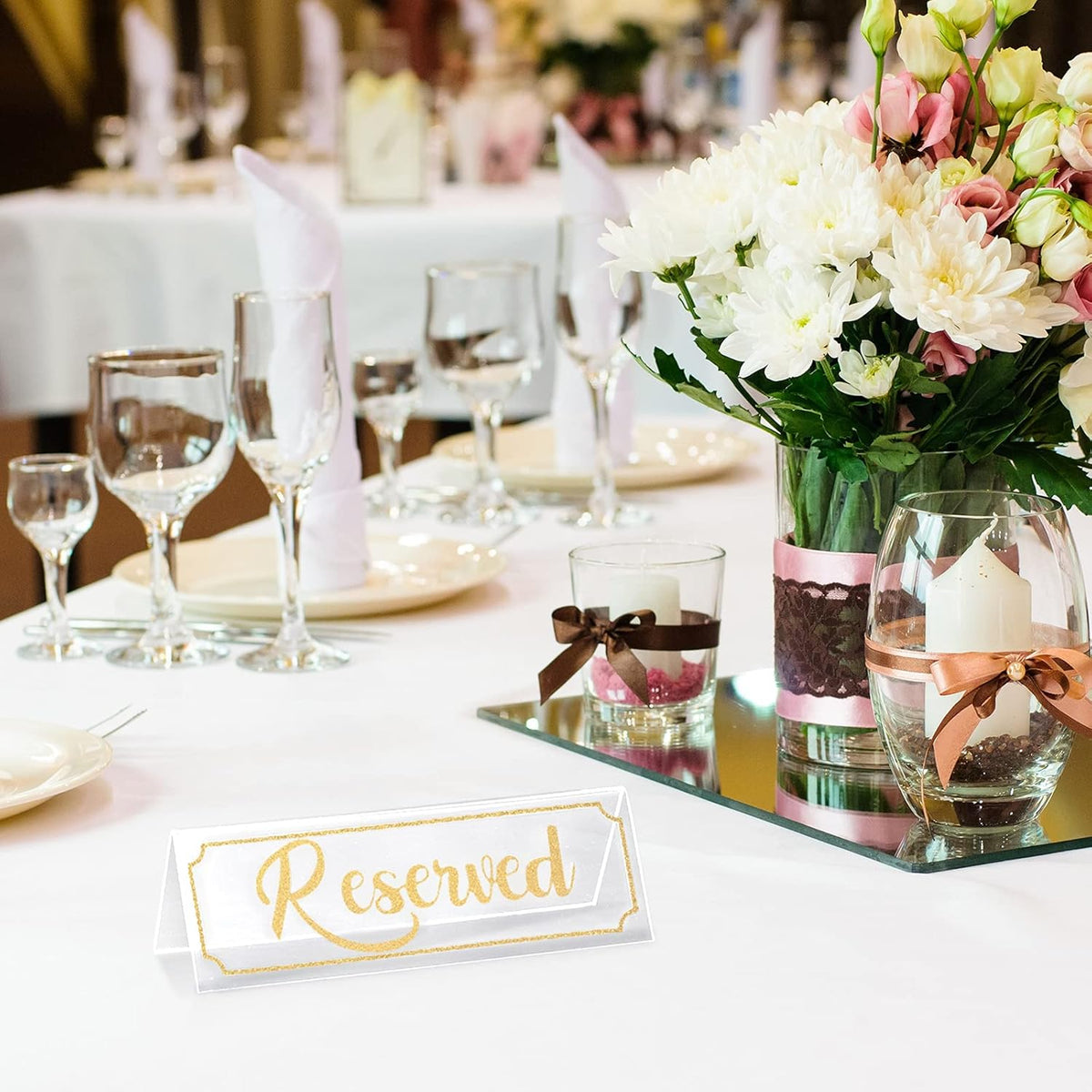 Jetec 16 Pieces Reserved Sign Acrylic Clear Reserved Table Tent Signs Table Number Holders for