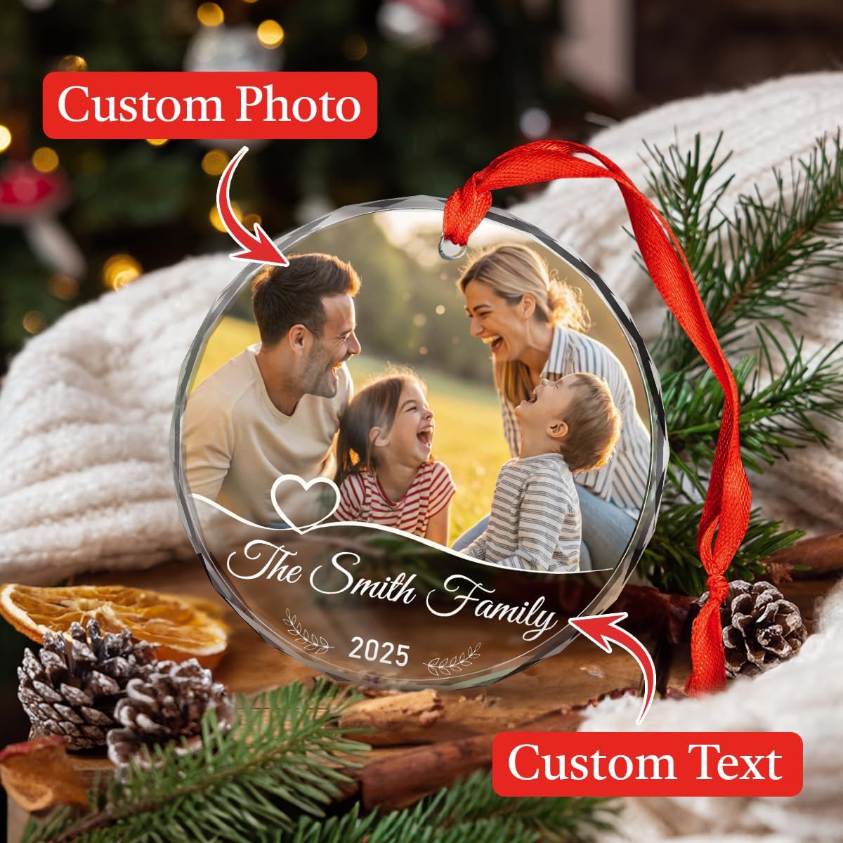 Personalized Christmas Ornaments with Names, Couple Glass Ornament, Custom Wedding Gifts for