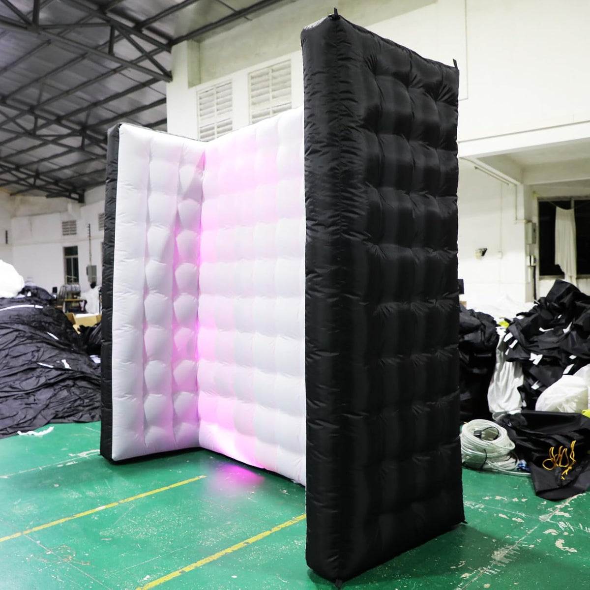 Black Inflatable Photo Booth Wall Background Straight Wall Background Party with Led Lights,Use in