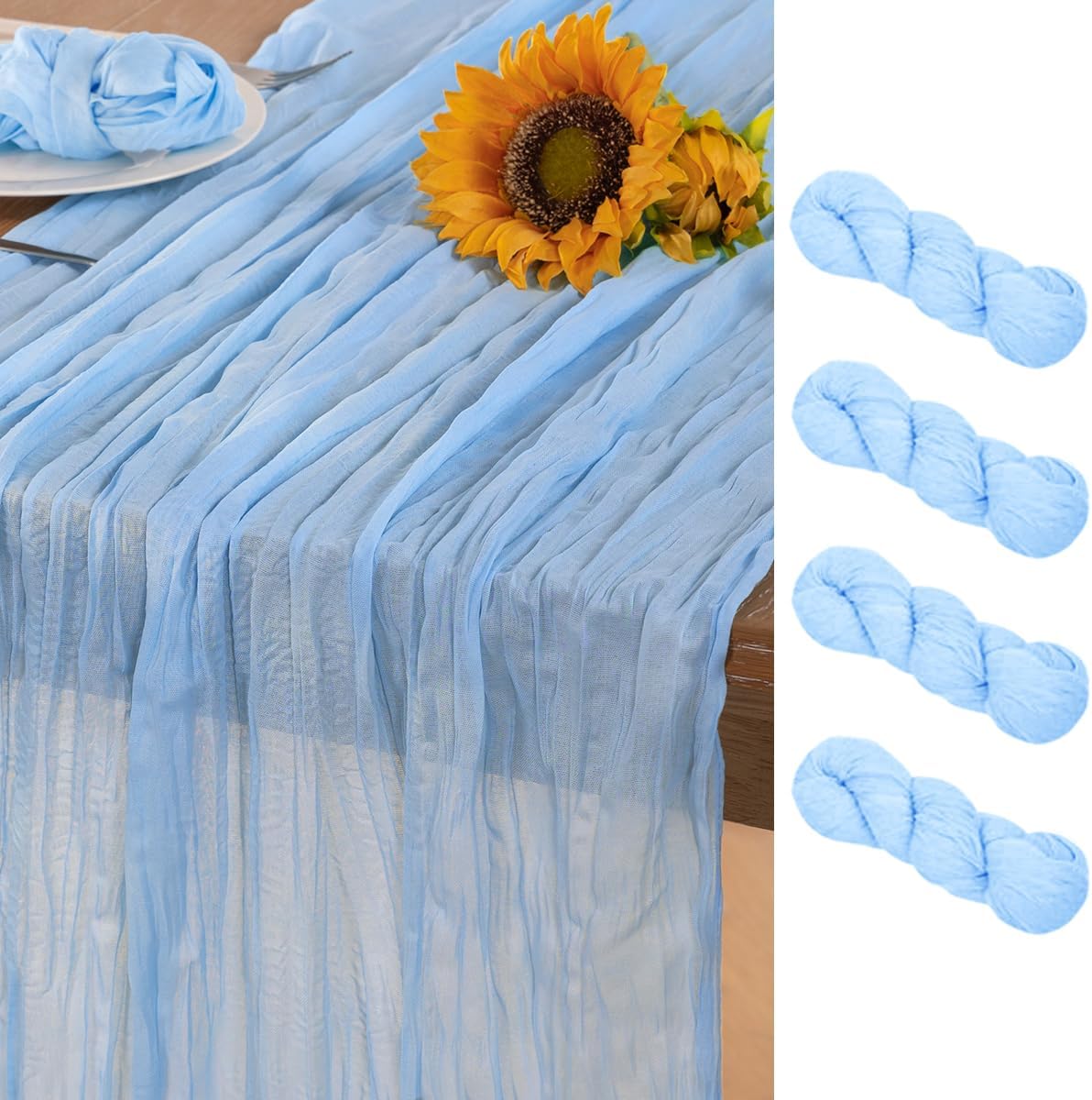 Baby Blue Cheesecloth Table Runner 4 Pack Fall Table Runners Boho Gauze 120 Inches Light Blue