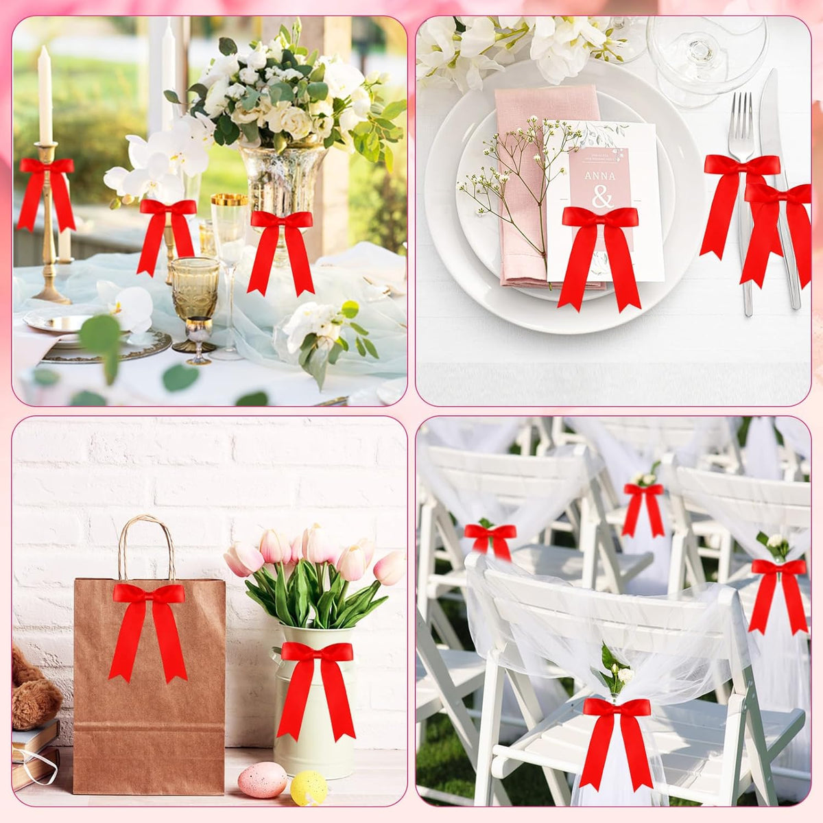 Riceshoot 24 Pcs Satin Ribbon Bow 3.5x5 Inch Twist Tie Bows for Gift Balloon Bag Cake Craft DIY