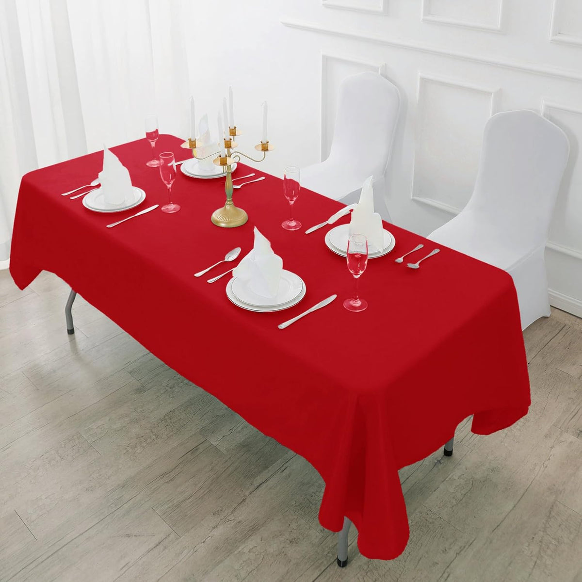Fokitut 6 Pack Rectangle Tablecloth, 90x156 Inch, Stain Resistant and Wrinkle Polyester Table