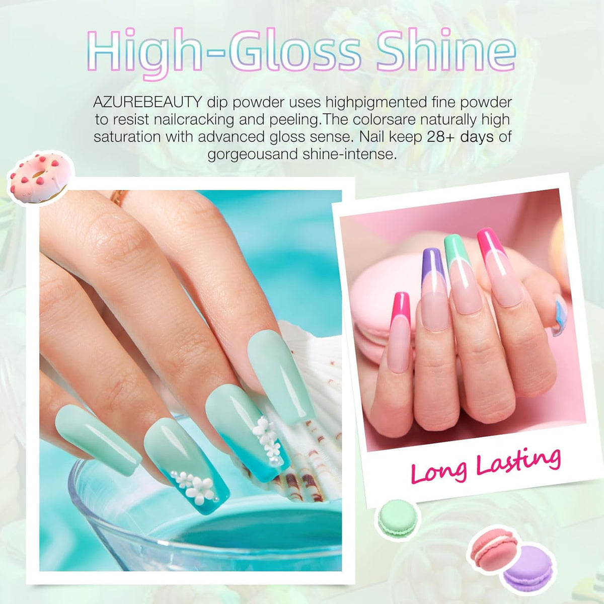 AZUREBEAUTY Dip Powder Nail Kit Starter, Spring Summer Bright Pastel Green Hot Pink Purple 4 Colors
