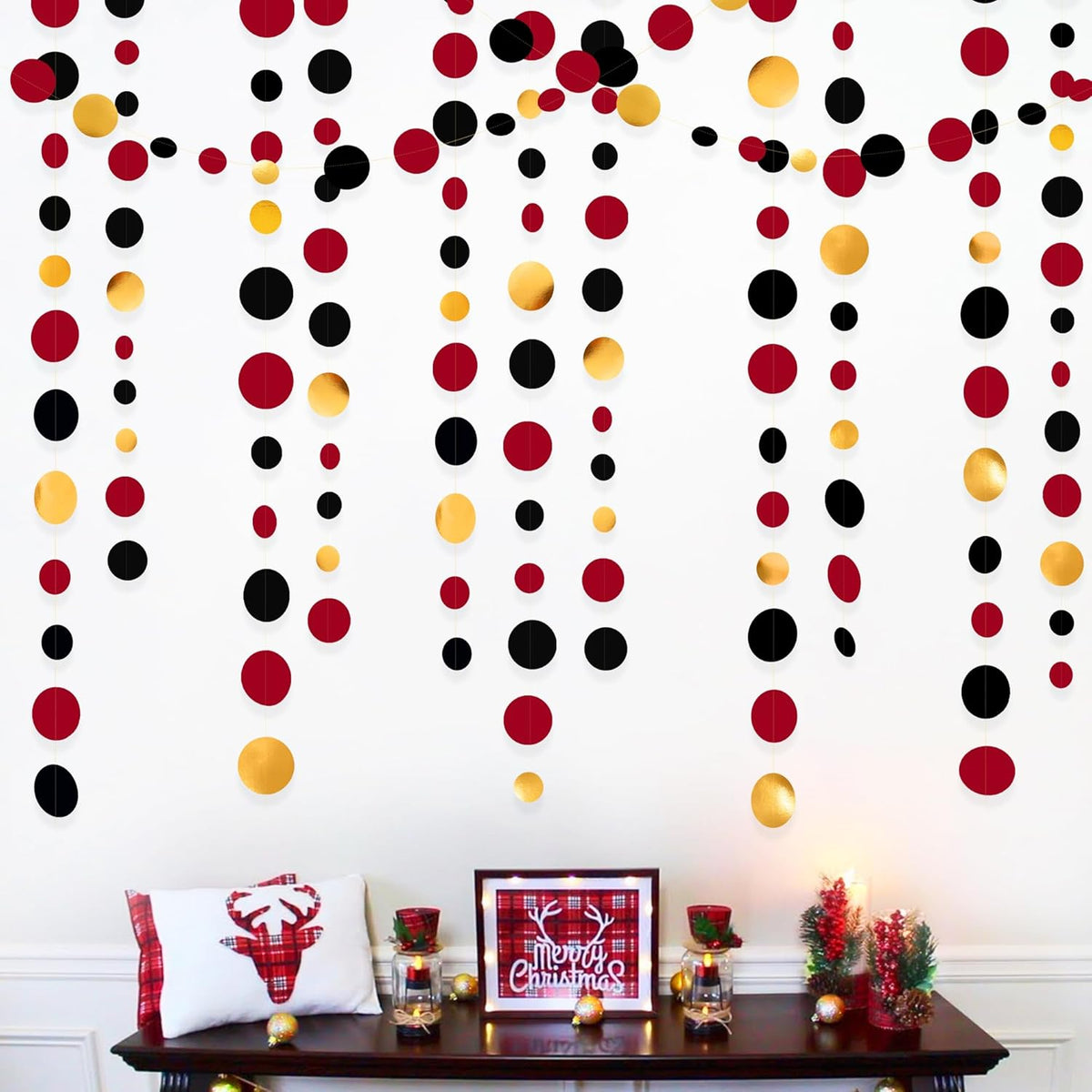Gold Black Red Party Decorations Circle Dots Streamer Hanging Paper Polka Dots Garland for