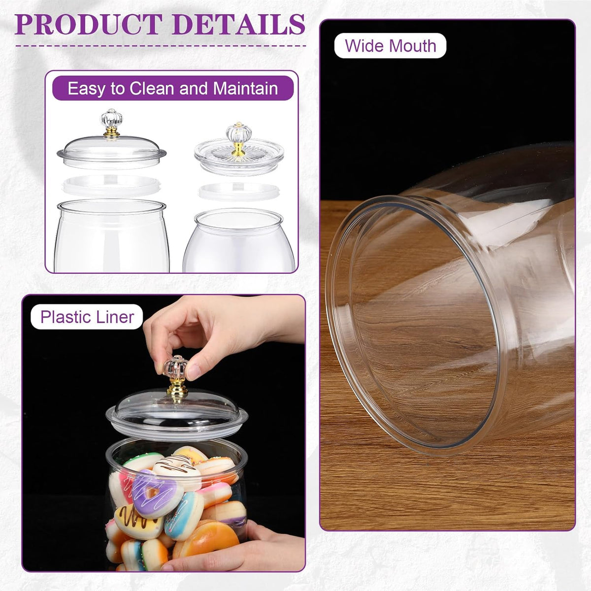 Nuogo 6 Pcs Plastic Candy and Cookie Jar with Lids Decorative Apothecary Jars Candy Buffet