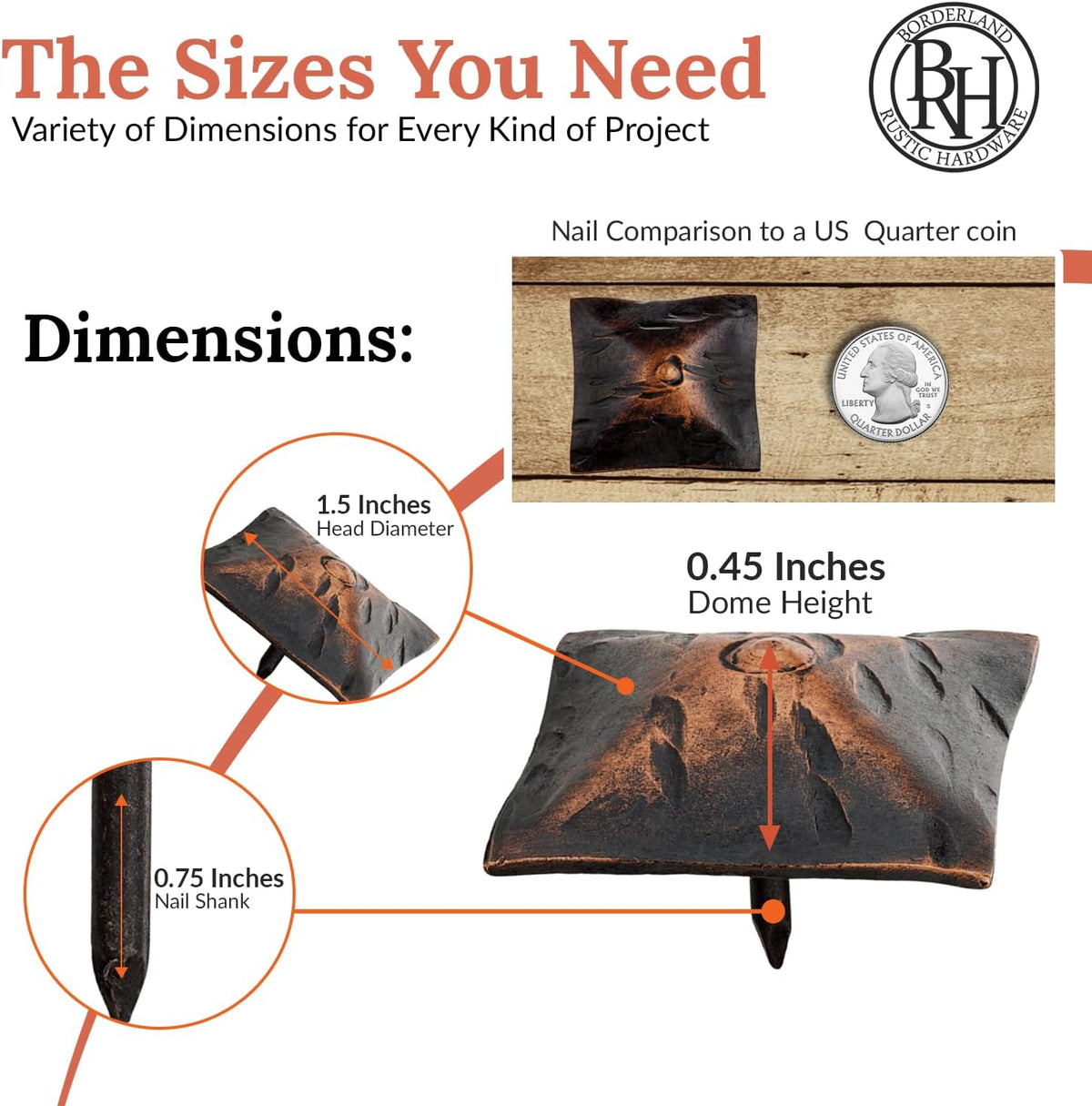100 Pack 1.5" Square Head Iron Clavos Decorative Nails – Oil Rubbed Bronze – Handmade Rustic Square
