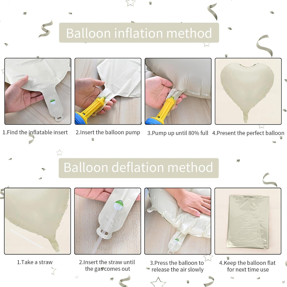 Biapian Cream Heart Balloons, 18 Inch Sand White Heart Shape Balloons Foil, 10 Pcs Beige Heart