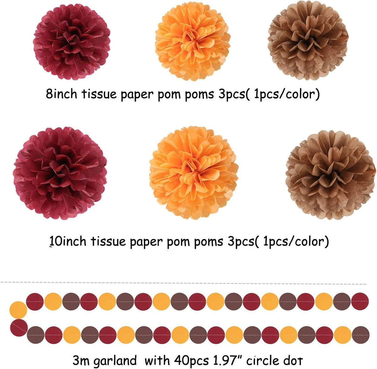 Brown Burgundy Orange Party-Decorations - 23pcs Fall Autumn Thanksgiving Harvest Paper Tissue Pom