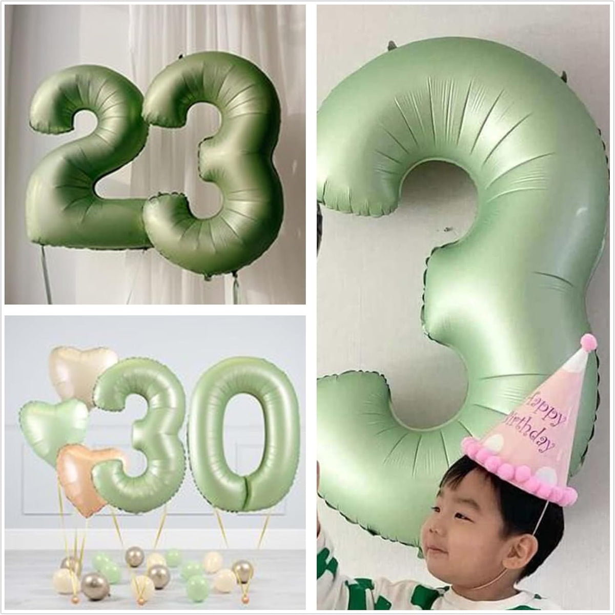 40 inch Olive Green Number 3 Balloon Large Jumbo Digit 3 Foil Helium Number Balloon for Wedding