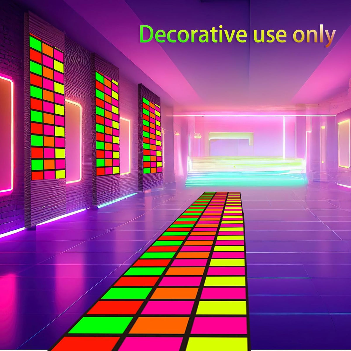 Haull 236 x 39 Inch Neon Light up Dance Floor Glow in The Dark Floor Runner Neon Party Decorations