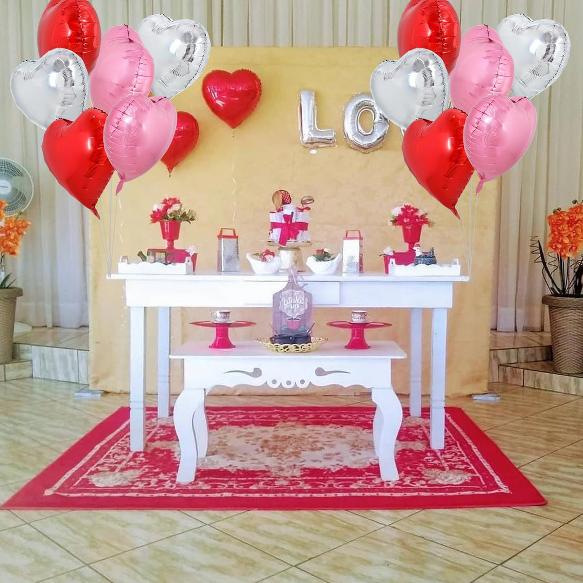 TONIFUL 30Pcs 18 Inch Heart Balloons Red Silver Pink Valentine’s Day Heart Shape Foil Mylar