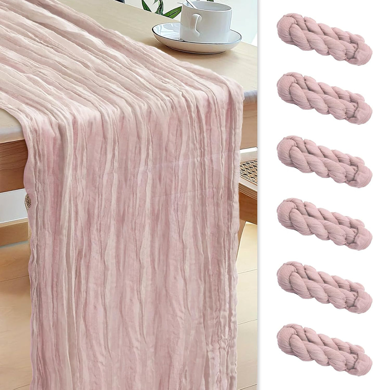 Le courant 6pcs 10Ft Cheesecloth Table Runner, Rustic Boho Gauze Cheese Cloth Runner Table Runner