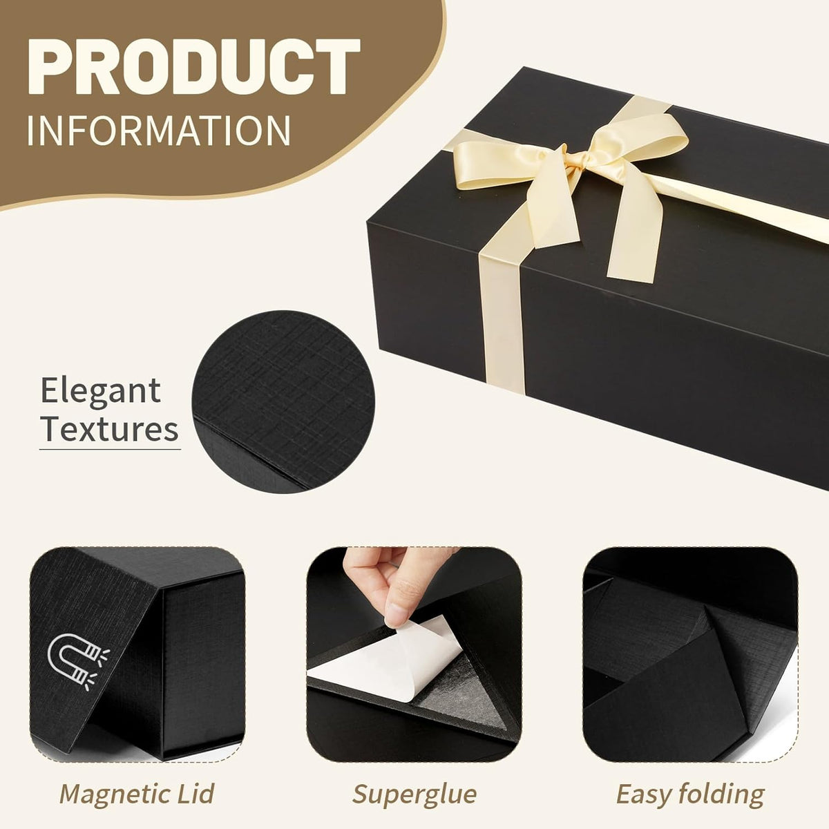 Rinrda 5 Pack Large Black Gift Box,13.75"x9"x4.5", Gift Boxes with Magnetic Lids for Presents