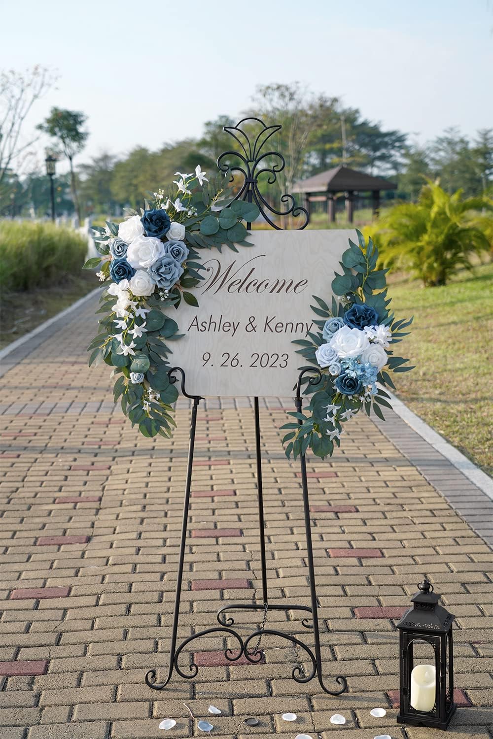 ponatia Wedding Arch Flowers (Pack of 2), Artificial Dusty Blue Flowers & Welcome Signs Decorations