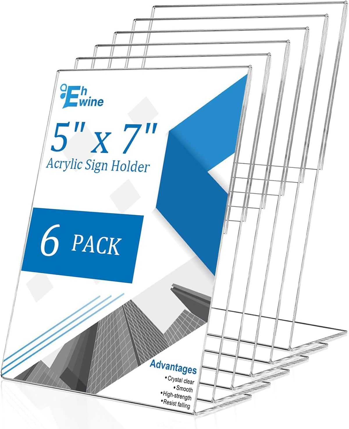 EHWINE 6 Pack 5 x 7 Acrylic Sign Holder, Clear Plastic Signs Display Stand, Vertical Slanted Back
